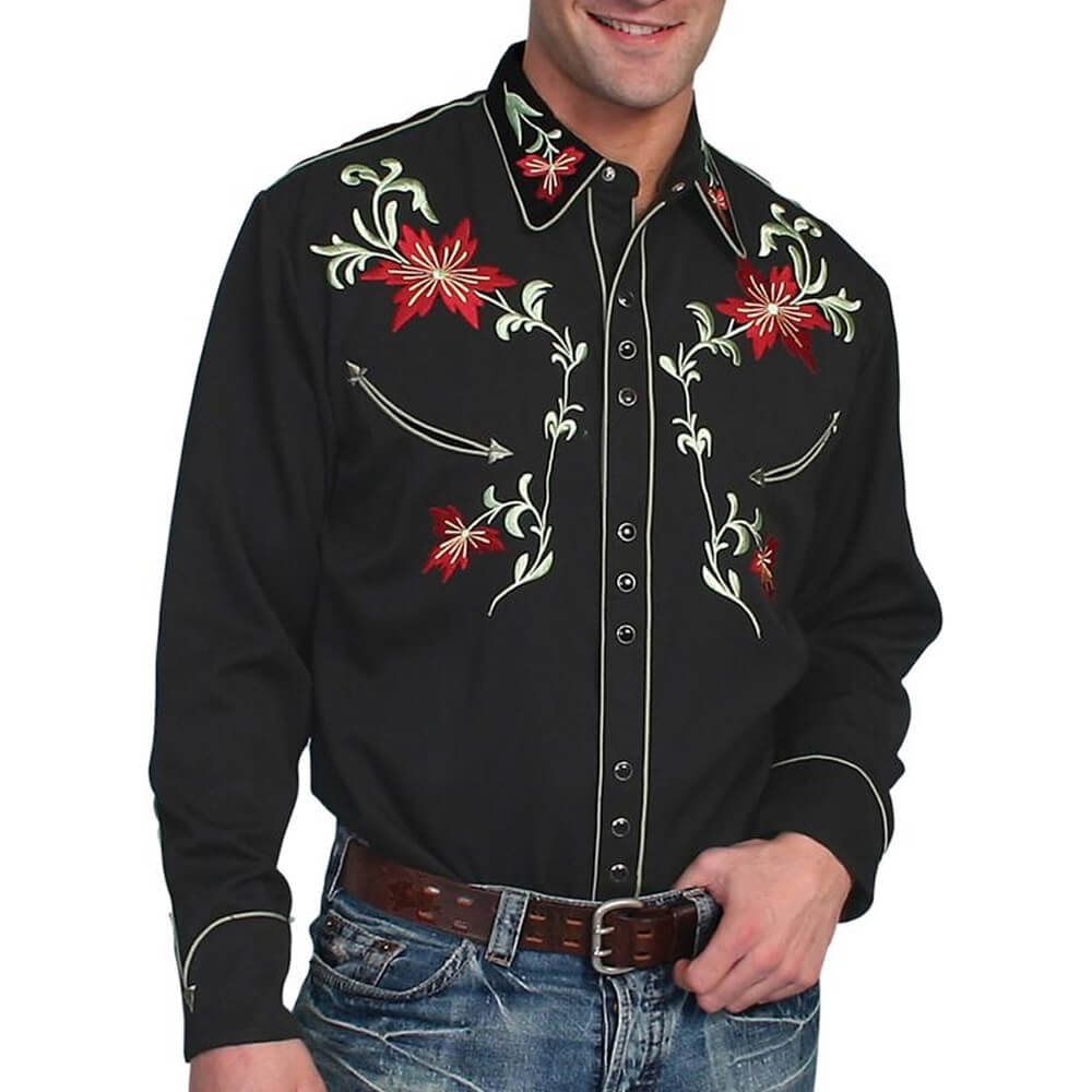 Scully Men's Embroidered Western Shirt Black
